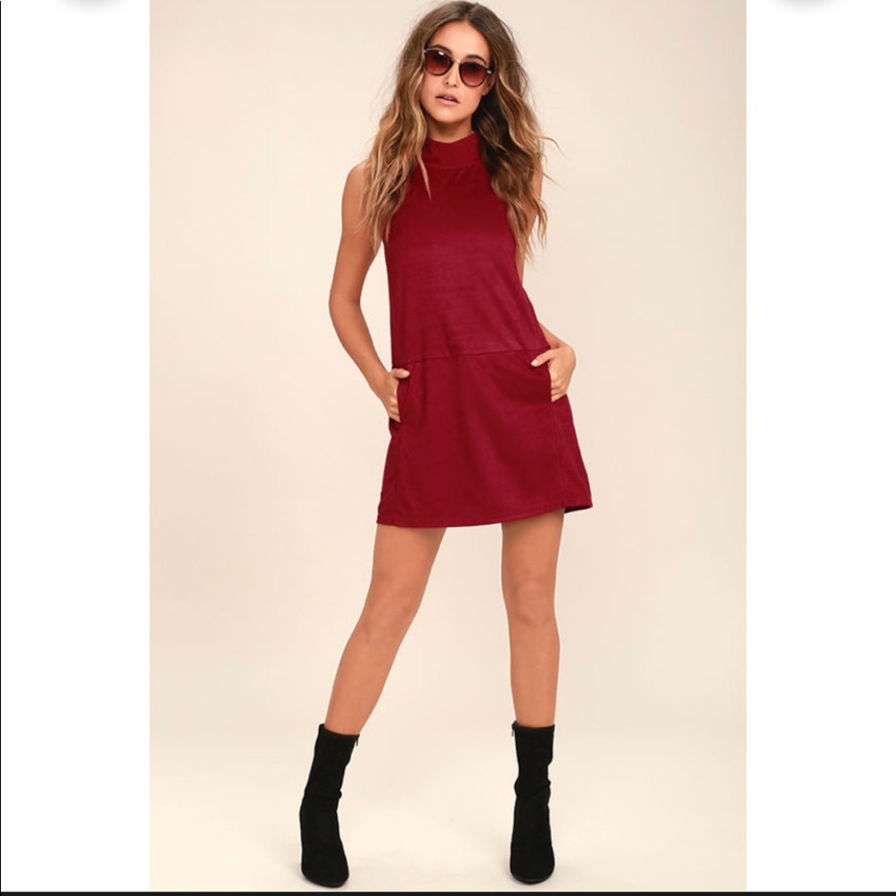 Lulu's We Are Who We Are Red Vegan Suede Dress